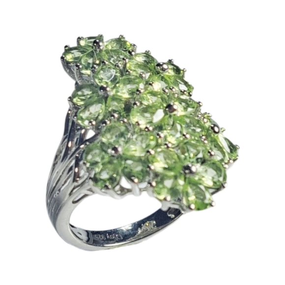 D’Joy Peridot Floral Cluster Ring 5.2 CTW Platinum Over Sterling Silver